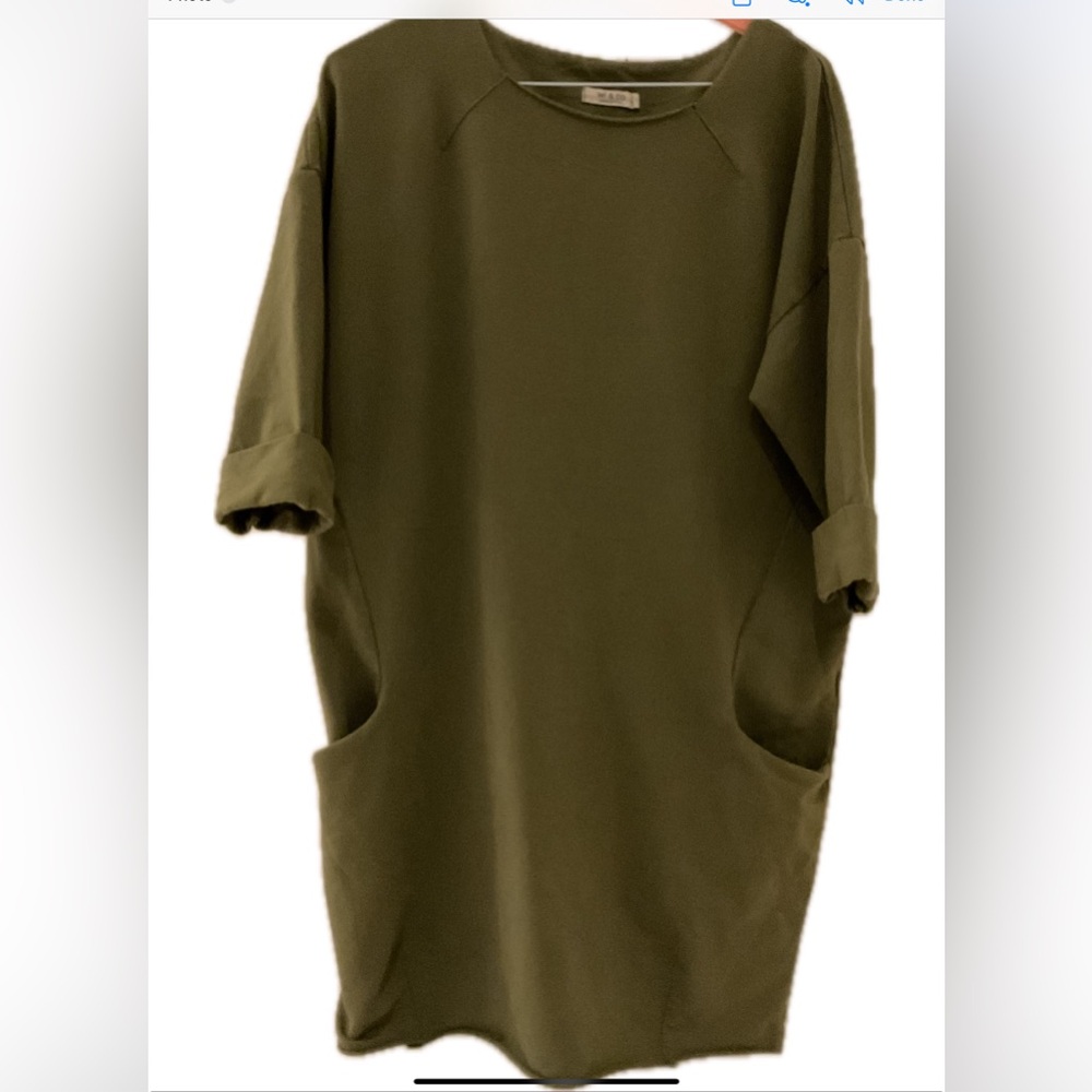 Wi & Co Olive  Made in Italy Green Tunic dress with pockets and 3/4  sleeves
